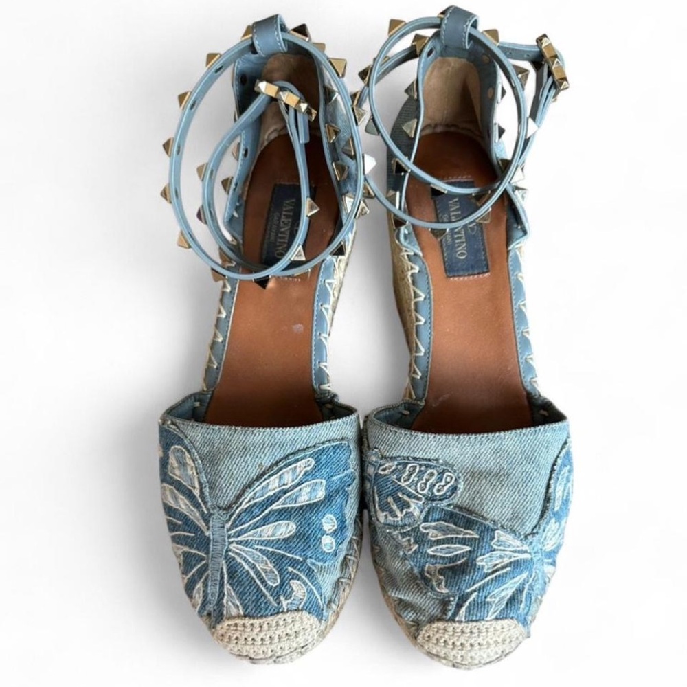 Valentino Denim Blue Espadrilles with Studded Straps